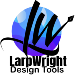 blue circle with stylized L and W, below LarpWright Design Tools