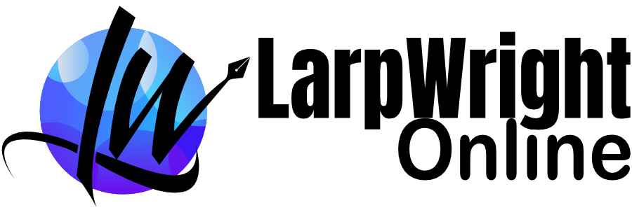 blue circle with stylized L and W, followed by site title LarpWright Online